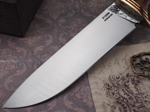 Нож Лиса, клинок из кованой стали Х12МФ, рукоять морёный граб, бубинга