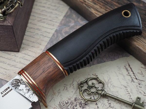 Нож Лиса, клинок из кованой стали Х12МФ, рукоять морёный граб, бубинга