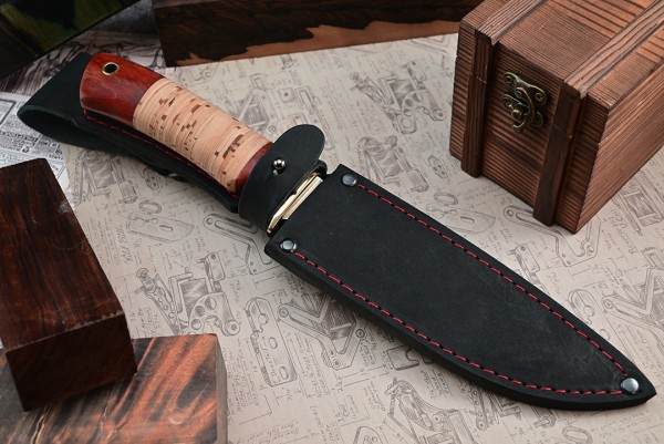 Нож Беркут, клинок из стали Bohler N690, рукоять стабилизированная карельская береза, береста
