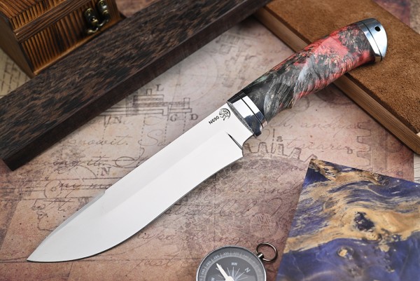 Нож Егерь, клинок из стали Bohler N690, рукоять дюраль, стабилизированный кап клена