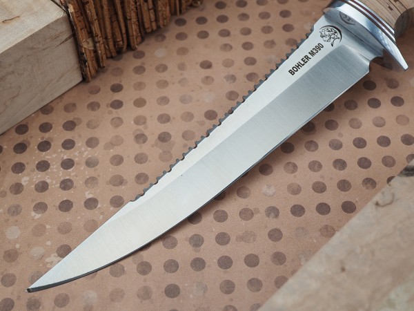 Нож Рыбак, клинок из стали Bohler М390, рукоять дюраль, береста